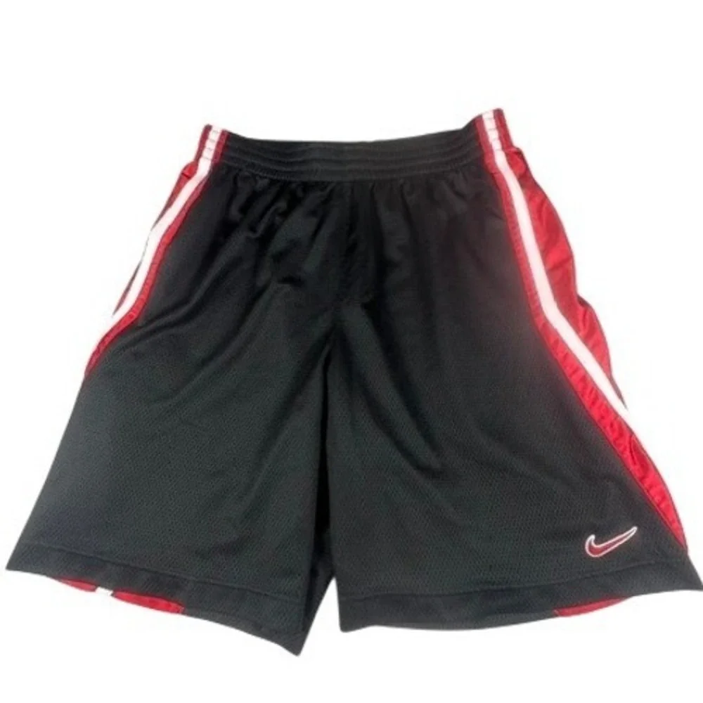 Nike Shorts Mens Large Black Red Mesh Basketball Athletic Swoosh Activewear